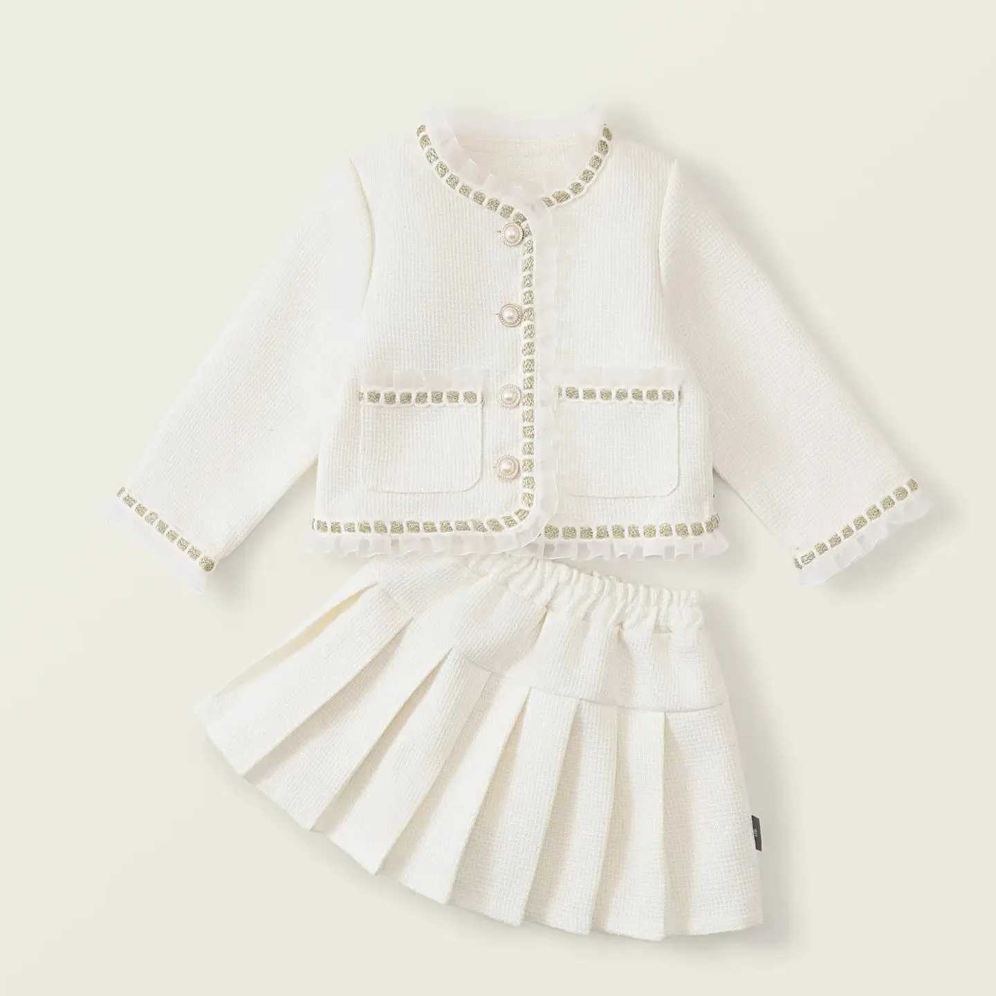 Temperament Kids Girl Sets 2024 Autumn Winter Clothing Long Sleeve Top Pleated Skirt 2pcs Outfit Fashions ChildrenS Suit 27Y L250926SZFQ