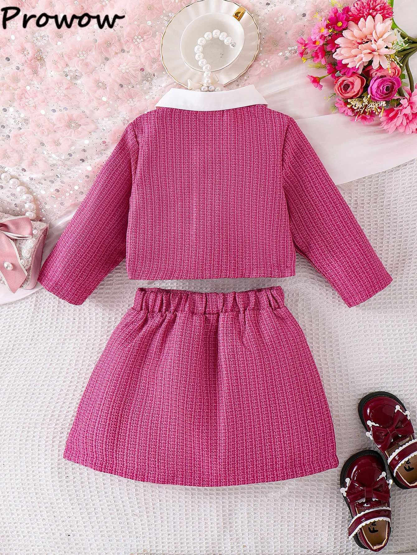 37Y Girls Elegant Suit Set TurnDown Collar Bows Tweed Coat and Skirts Two Piece Winter Set For Girls Children Clothing 2025 L2509261TE1