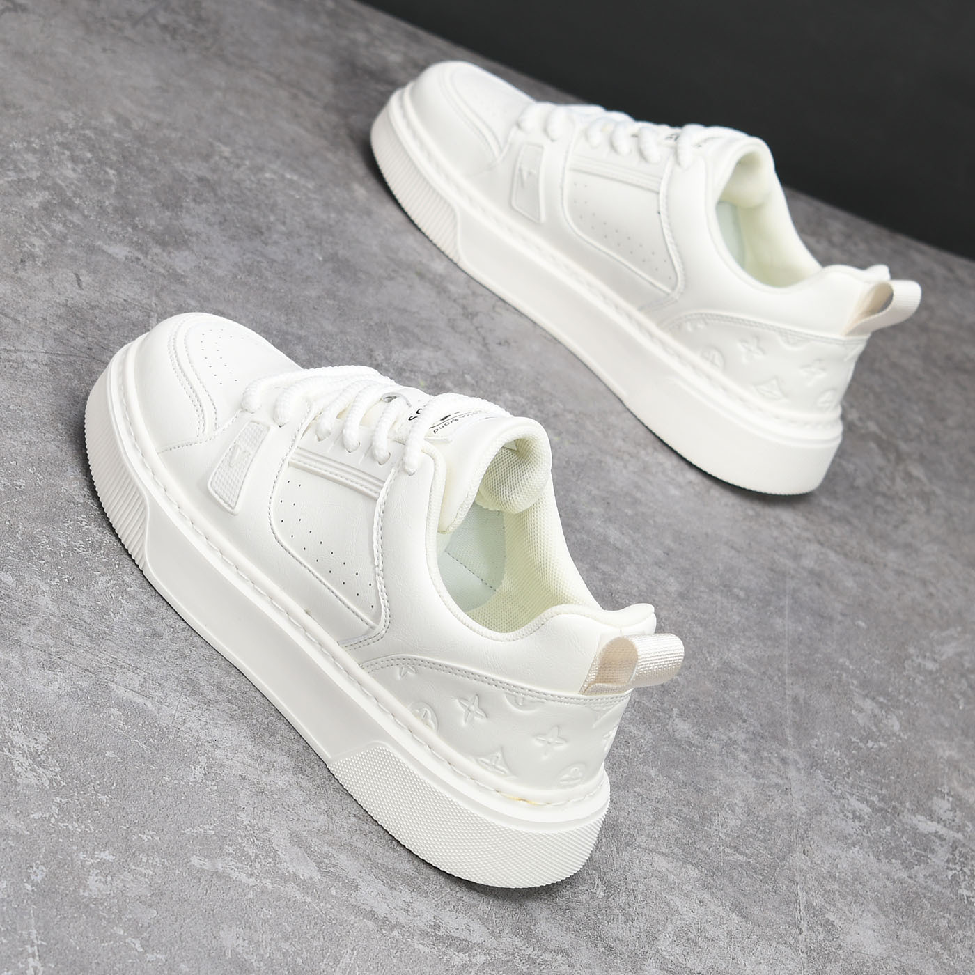 New Thick Sole Height Increasing Casual Low-top Sneakers Sports Small Leather Surface White Shoes Men