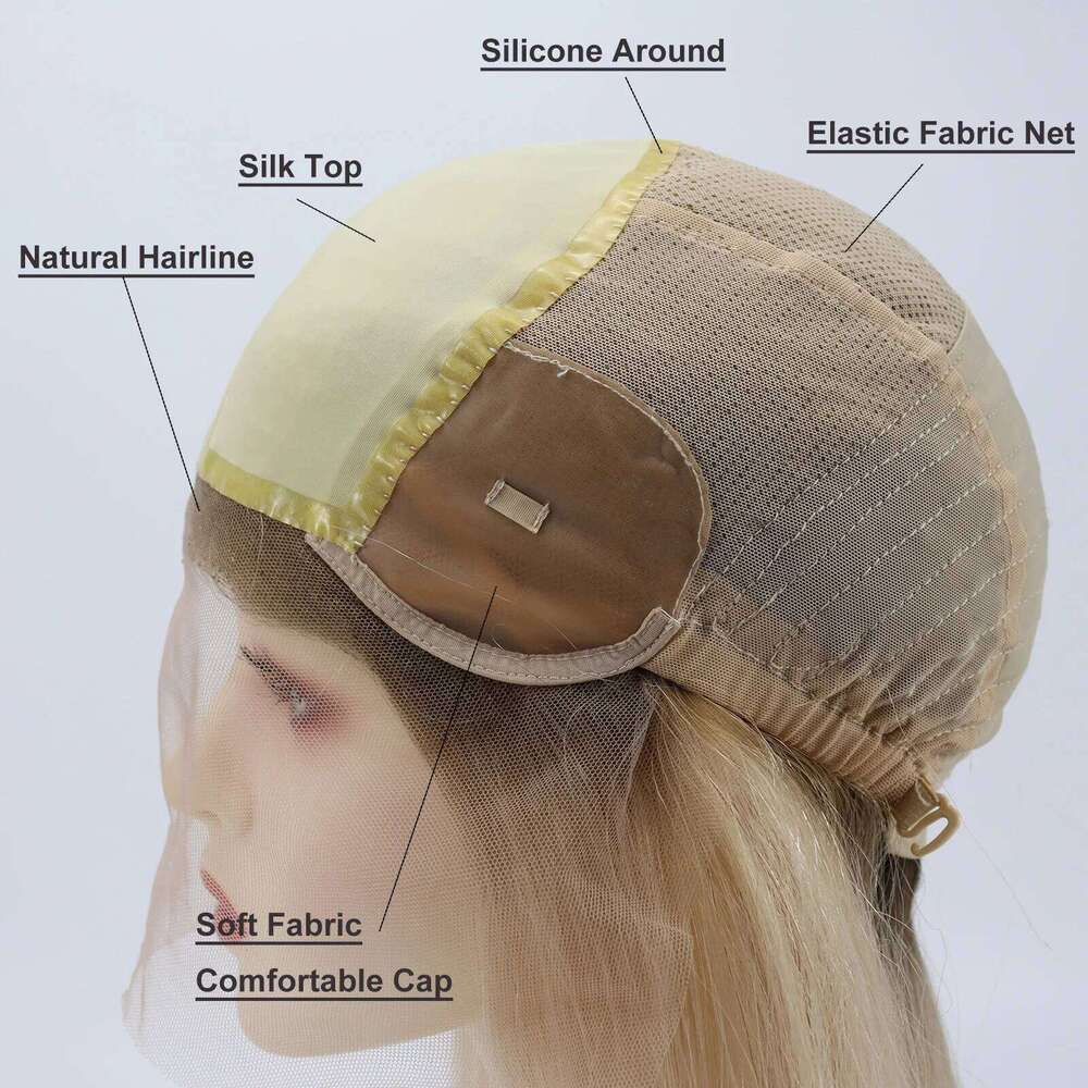 Medical Wig for Women with Virgin European Silk Top PU Silicone Edges Soft Fabric Net Ombre Root and Baby Hair