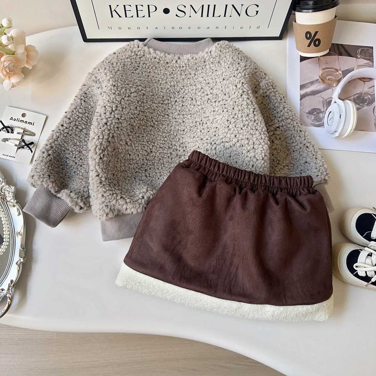 Girls Thick Clothing Sets Winter Children Warm Velvet Sweatshirts Tops Skirts 2pcs Cute Dress Suit For Baby Girl Outfits Kids 7Y L250926ZVGR