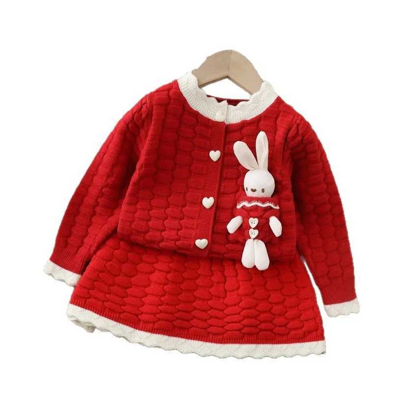 Girls Dress Clothes Sets Spring Autumn Children Woolen Jersey Sweaters Coats Skirts Kids Cute Suit For Baby Knitted Outfits 5 6Y L250926KUOM