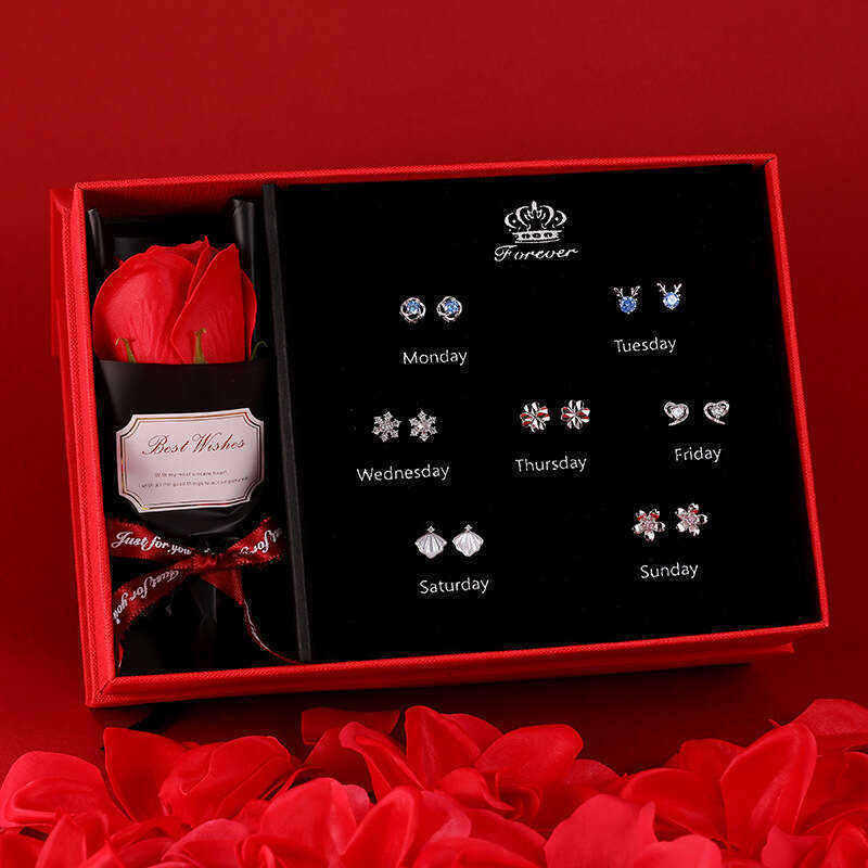 2023 S Sier Needle Earring Set Micro Pave Zircon Fashion Weekly Earrings Valentine's Day Birthday Gift