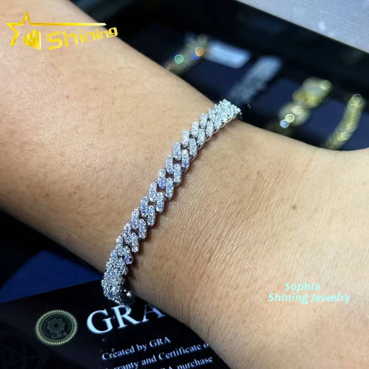 Large Stock 925 Silver 6mm VVS Moissanite Cuban Bracelets Hip Hop Jewelry Men Women Iced Out Moissanite Bracelet