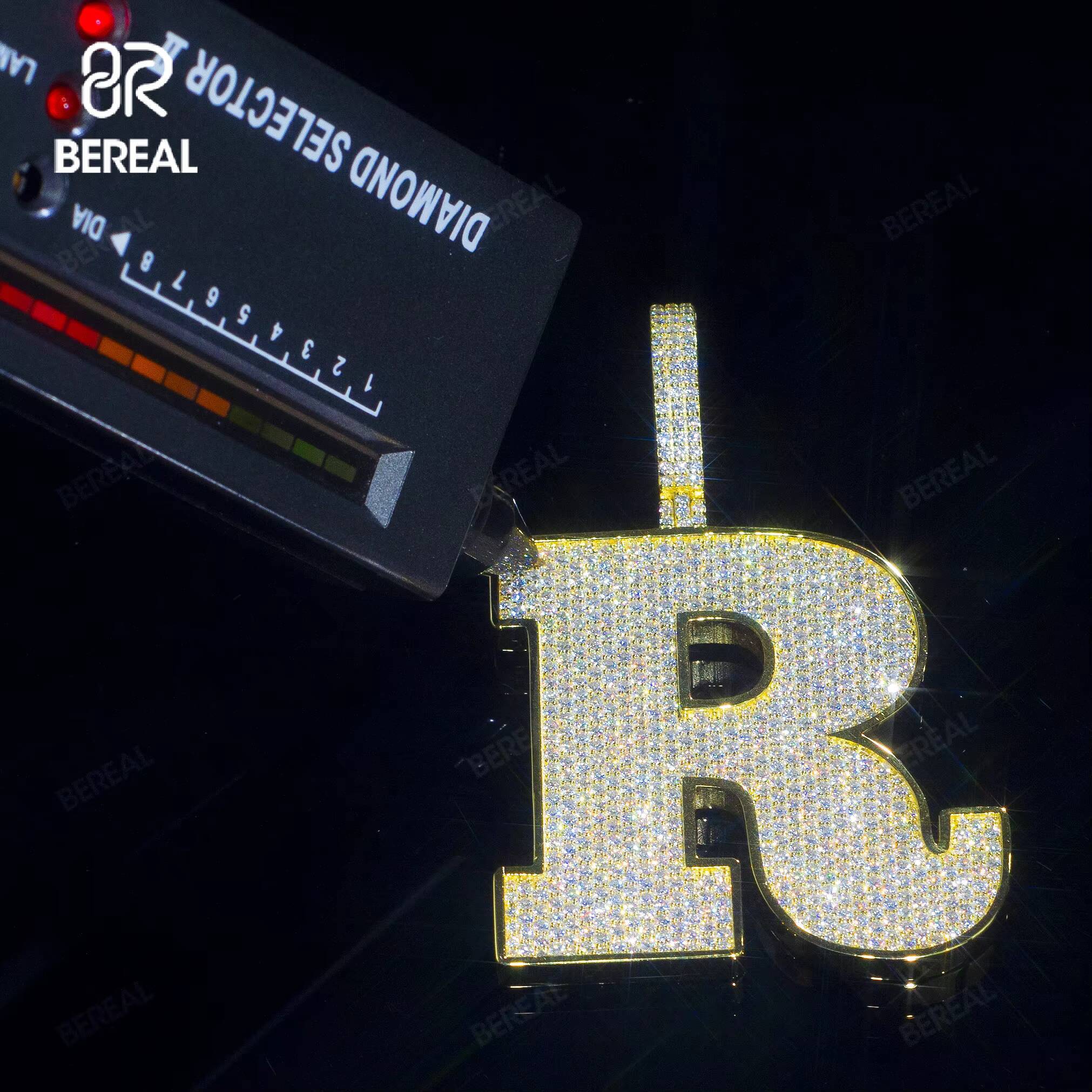 Custom Pass Diamond Tester Iced Out Vvs Moissanite Jewelry Letter Pendant Electroplate Gold Alphabet Necklace Fine Jewelry