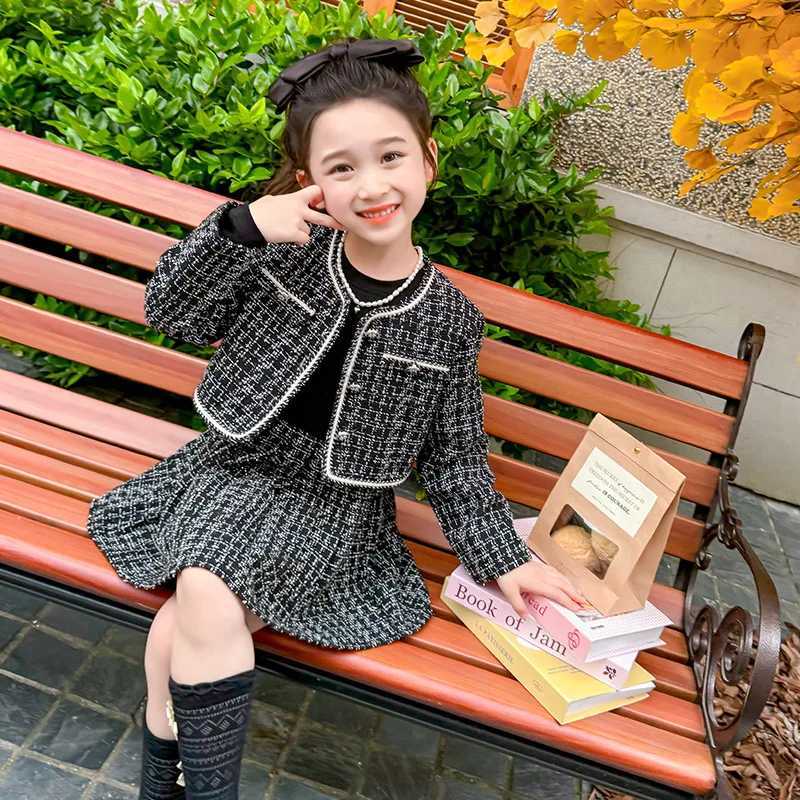 Girls Xiaoxiangfeng Jacket Short Skirt Set Spring and Autumn Childrens Long Sleeve Twopiece Clothes L250926NNY8