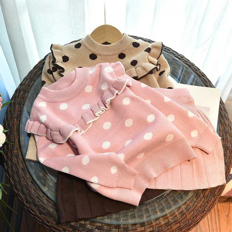 2022 Fall Girls Toddler Set Korean Style Baby Girl Cute Dot Knit Skirt Sets Winter Little Girl Party Casual Sweater Clothes L250926LJ49
