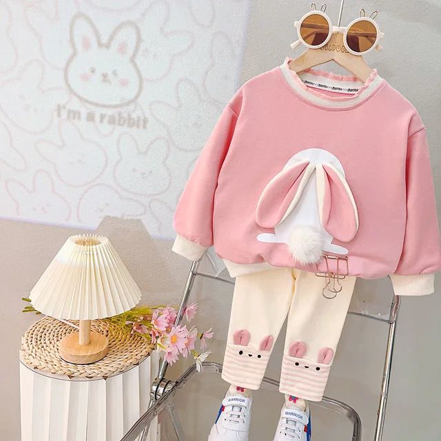 K431 Clothing Sets Toddler Baby Girl Fall Winter Clothes Cartoon Rabbit Long Sleeve Sweatshirt Pullover Tops Leggings Pants Outfit Set 2pcs 23120