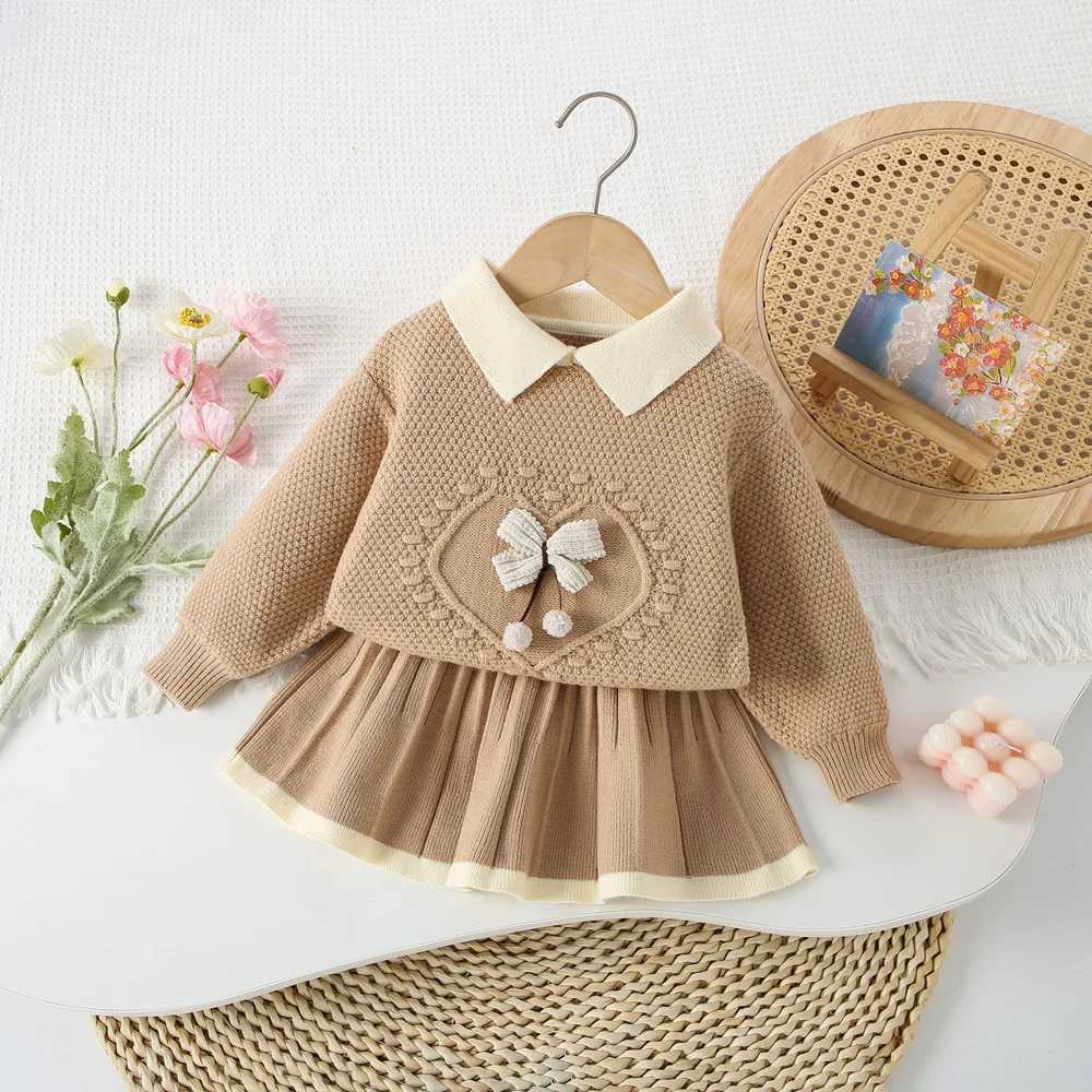 MILANCEL New Autumn Kids Sweater Set 9M5T Cute Bow Girls Knitted Pullover Skirts Korean Version Children Fall Knit Outfit L25092602Y3