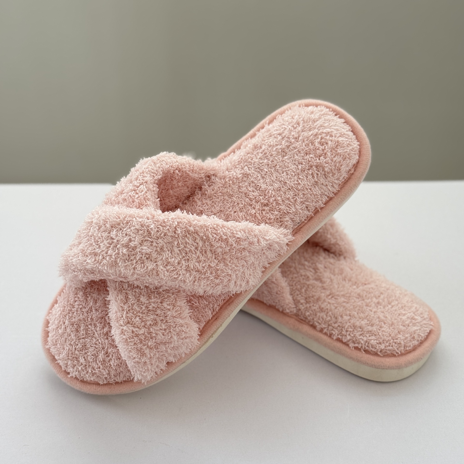 Fluffy Cross Open Toe Slippers Home Comfortable Lazy Slip-On Beauty Salon ddmymarket