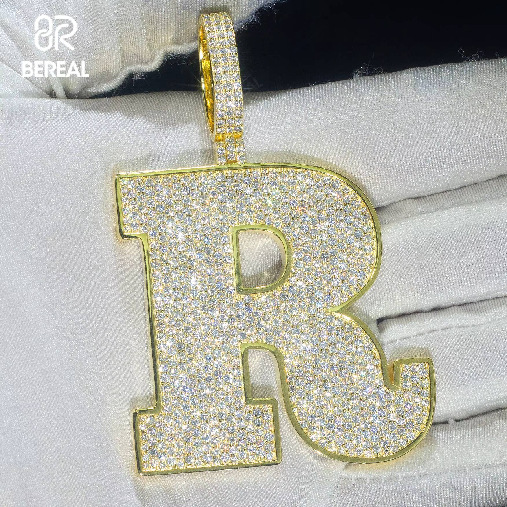 Custom Pass Diamond Tester Iced Out Vvs Moissanite Jewelry Letter Pendant Electroplate Gold Alphabet Necklace Fine Jewelry