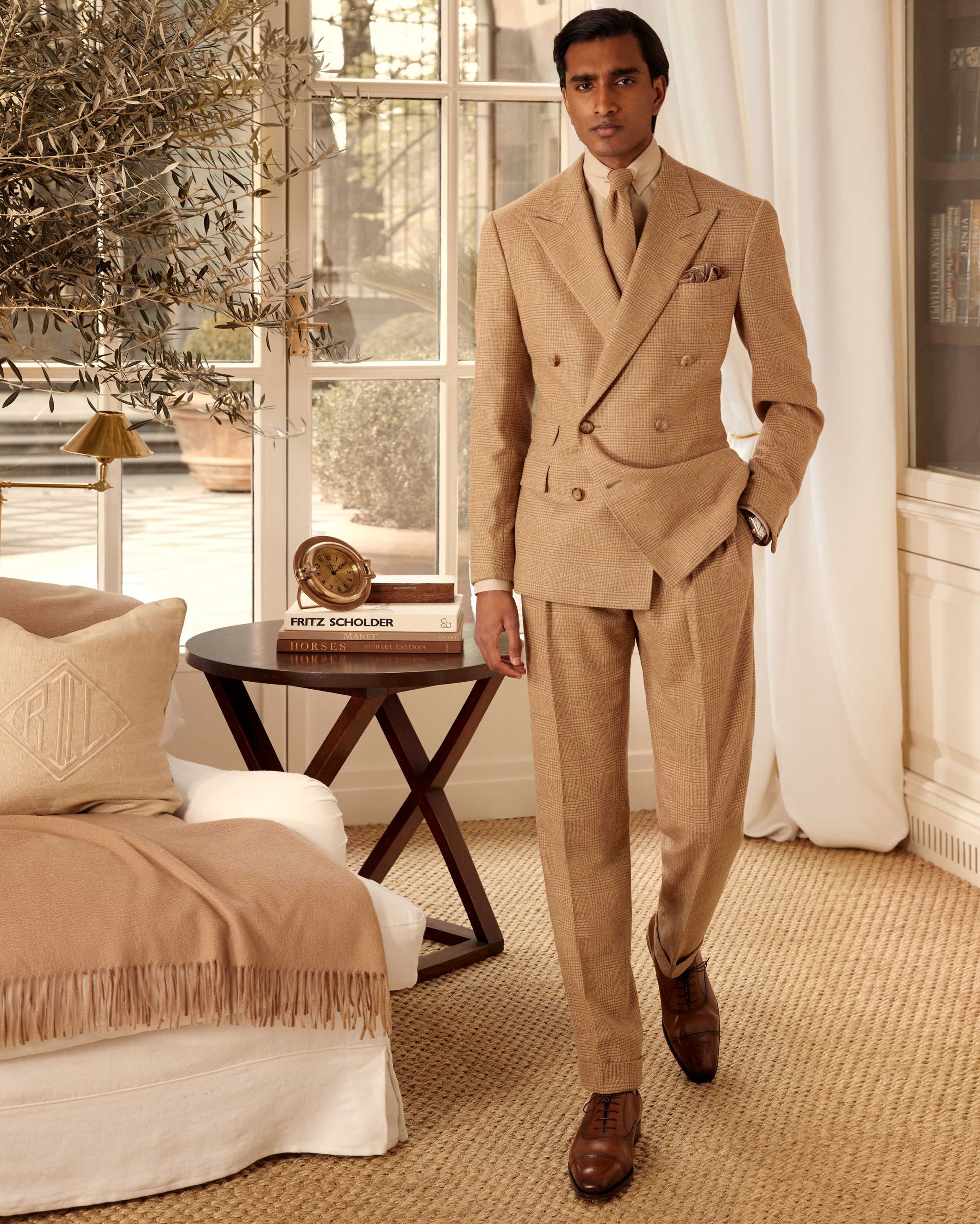 Vintage Men's Plaid Double Breasted Suit Sets Peaked Lapel Two Pieces Jacket Blazer Slim Fit Wedding Prom Party Customized Outfits