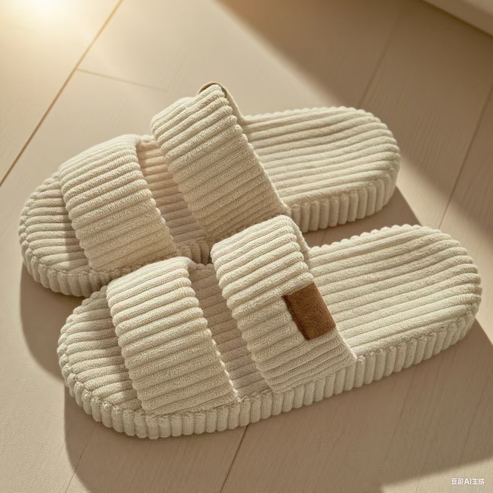 Corduroy Arch Support Bed Slip-On Striped Comfortable Home Cotton Slippers ddmymarket