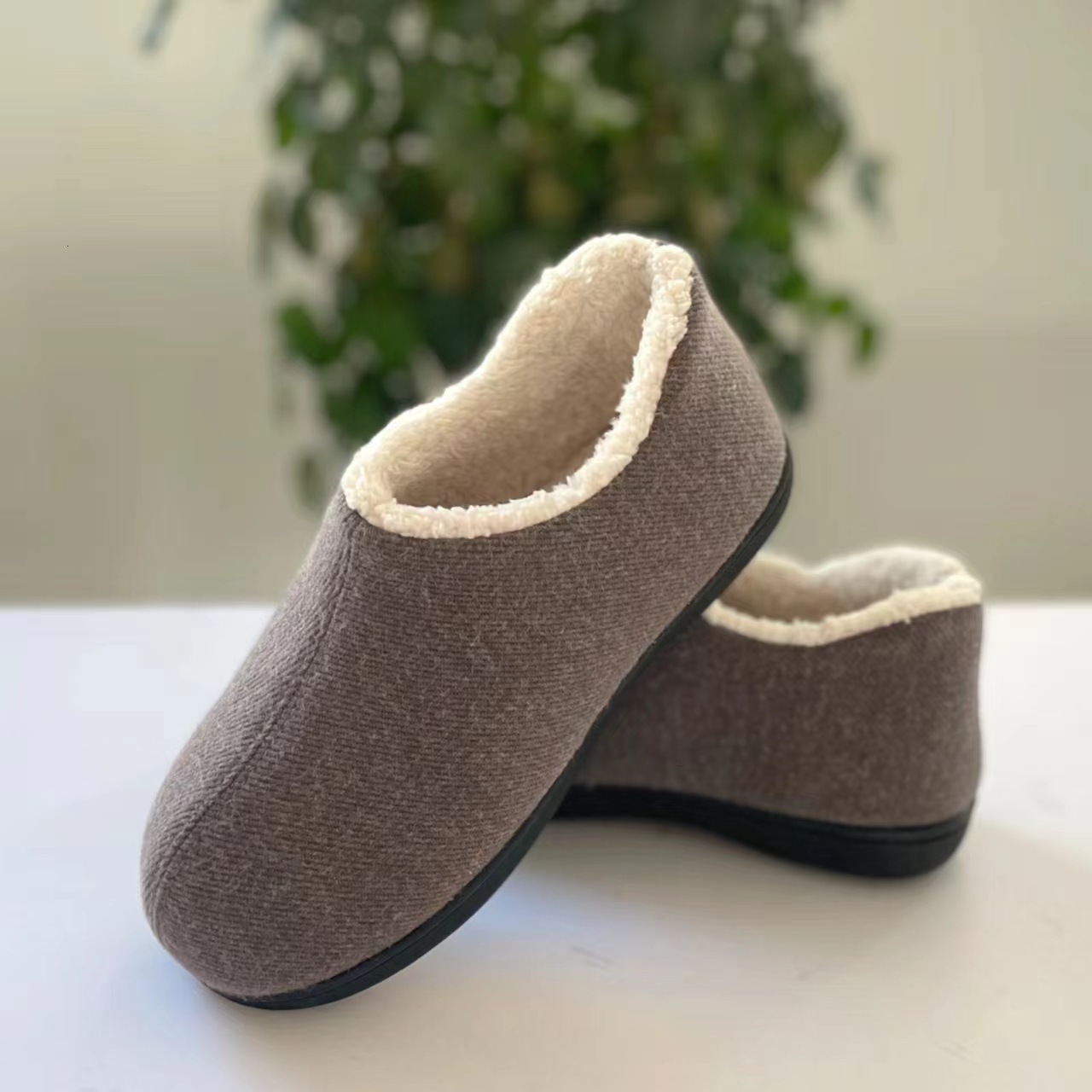 Memory Foam Thickened Fleece-Lined Warm Knitted Fabric Home Cotton Slippers for Men and Women Size ddmymarket