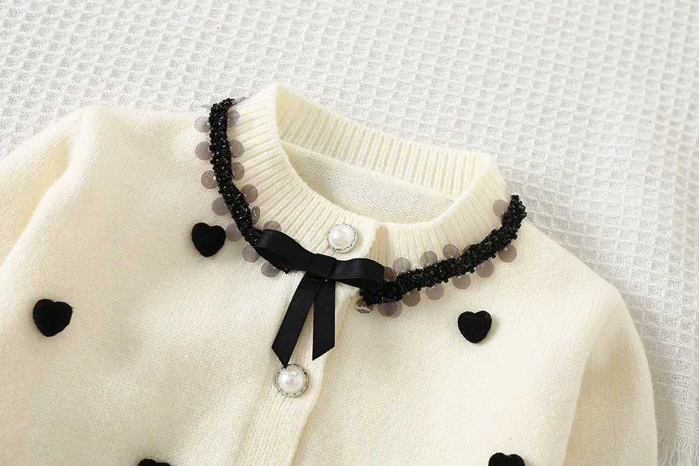 LILIGIRL Girl Clothing Set 2025 Autumn New Love Sequined Lace Collar Sweater Skirt Knitted Girls Twopiece Suit L250926FEPZ