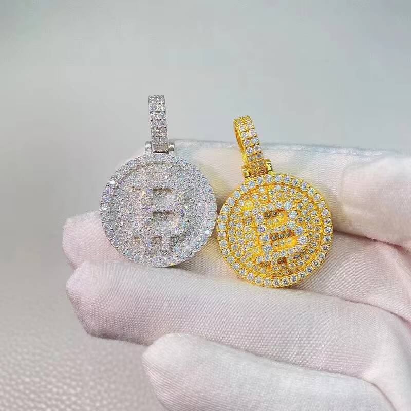 925 Silver Vermeil Necklace Hip Hop Luxury Jewelry for Men Women Iced Out Vvs Moissanite Diamond B Coin Money Pendant Necklace