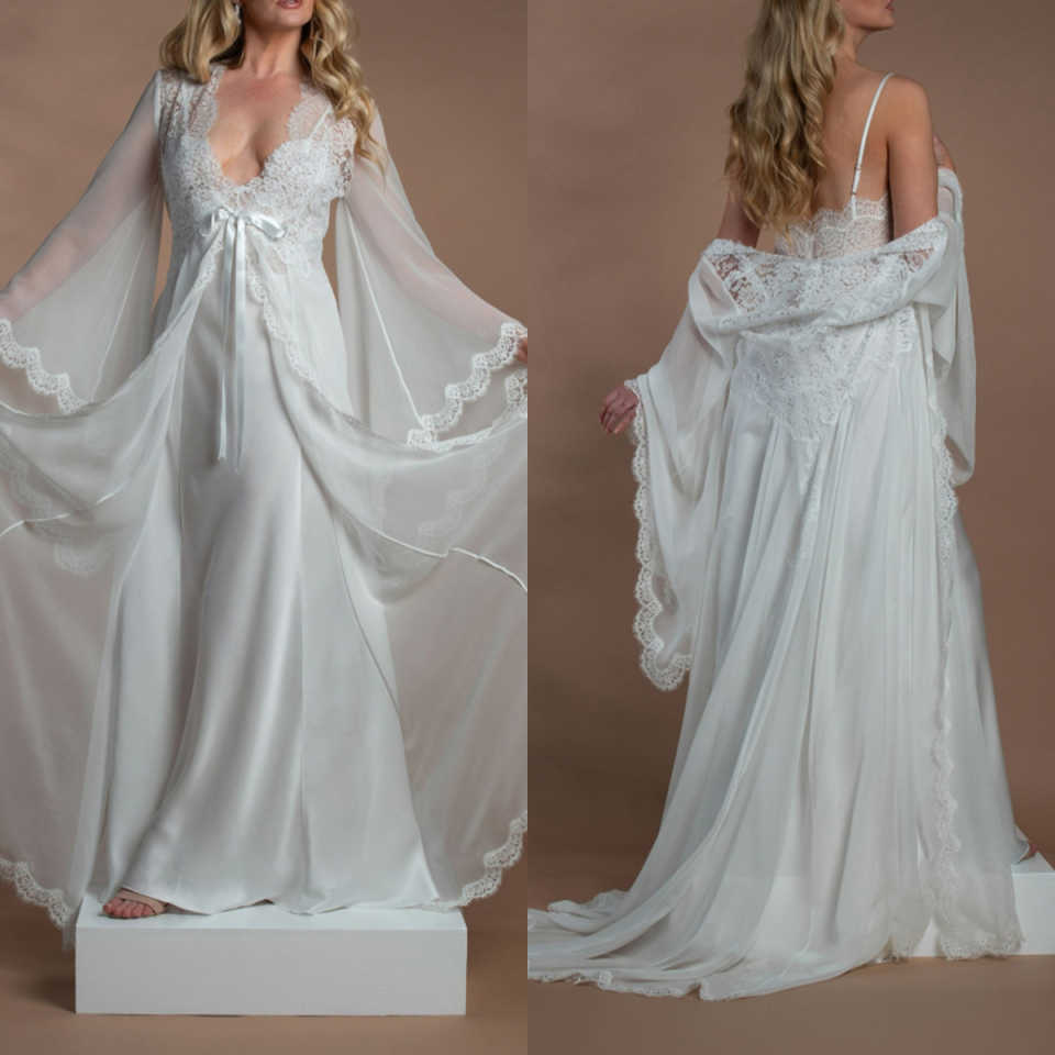 Elegant Women Robe Nightgown Bridal Pajamas V-Neck Long sleeve Appliques Maternity Dressing Shower Gown for Photography Custom Made