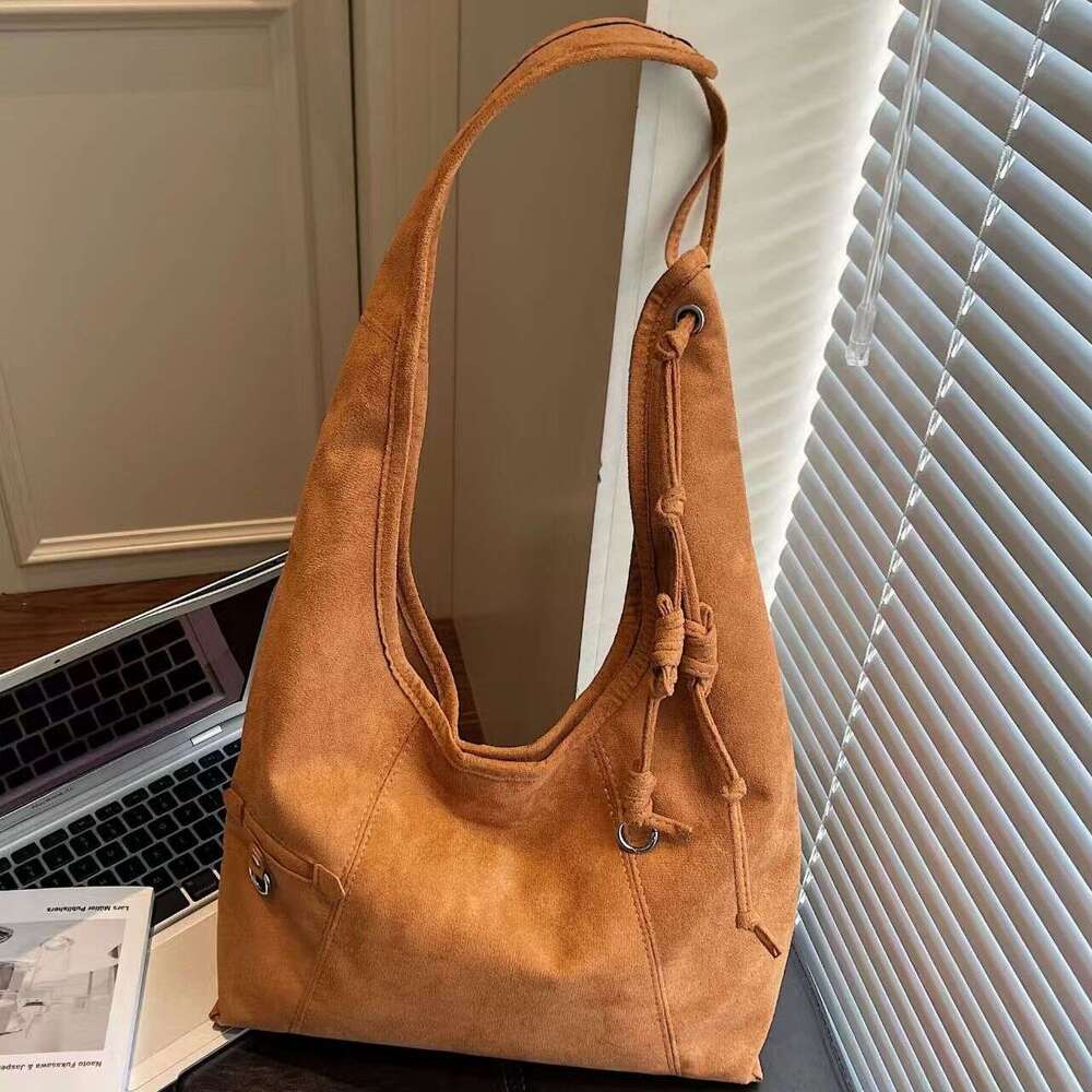 Vintage Suede Designer Tote Autumn Half Moon Hobos Women Shoulder Bag High Quality Frosted Handbag Fashion Shopper Purses totebag