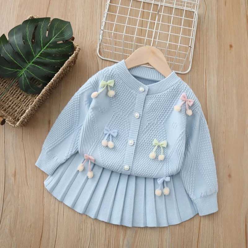 Childrens Sets 2025 Autumn New Girls Cardigan Set Charming 2PC Sweater Skirt Outfit BohoChic Toddler Twin Set L250926SST8