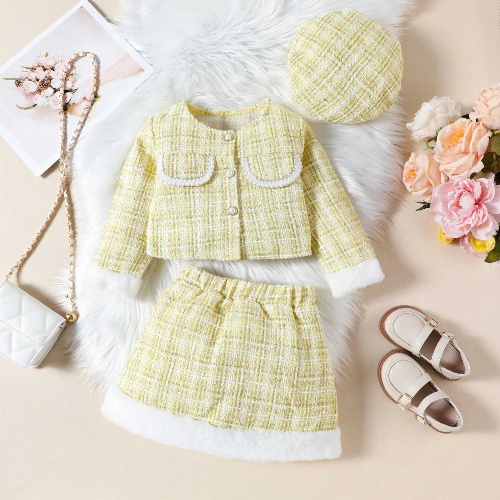 Childrens Sets Spring Autumn Kids Girls Clothes Korean Fashion Plaid Long Sleeve TopsSkirtHat Baby Boutique Clothing BC1335 L250926OEGV
