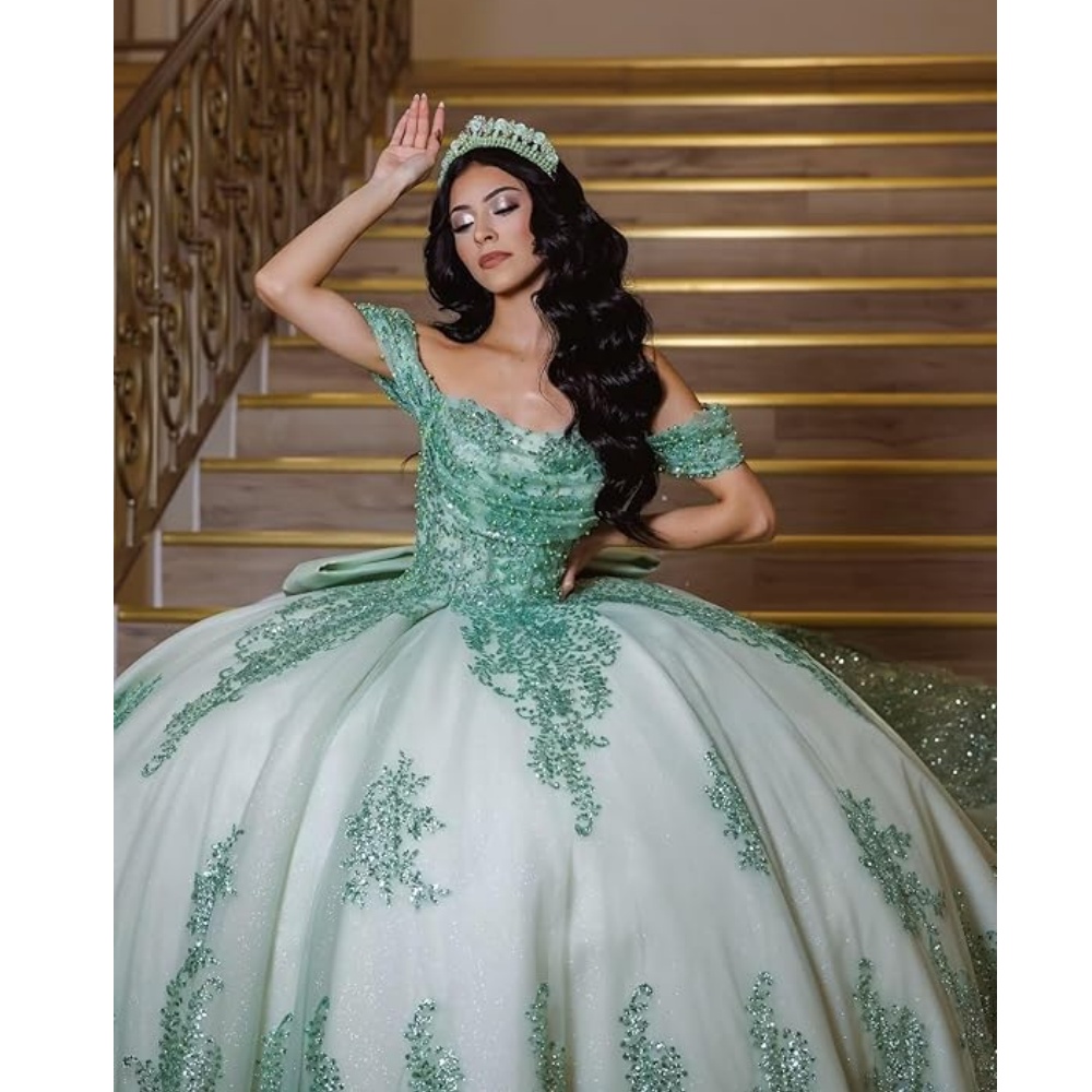 Sage Quinceanera Dresses Off Shoulder Pink Dark Navy Ball Gowns Tulle Balls Gown Sweet 16 Puffy Prom Dress Vestido de Fiesta