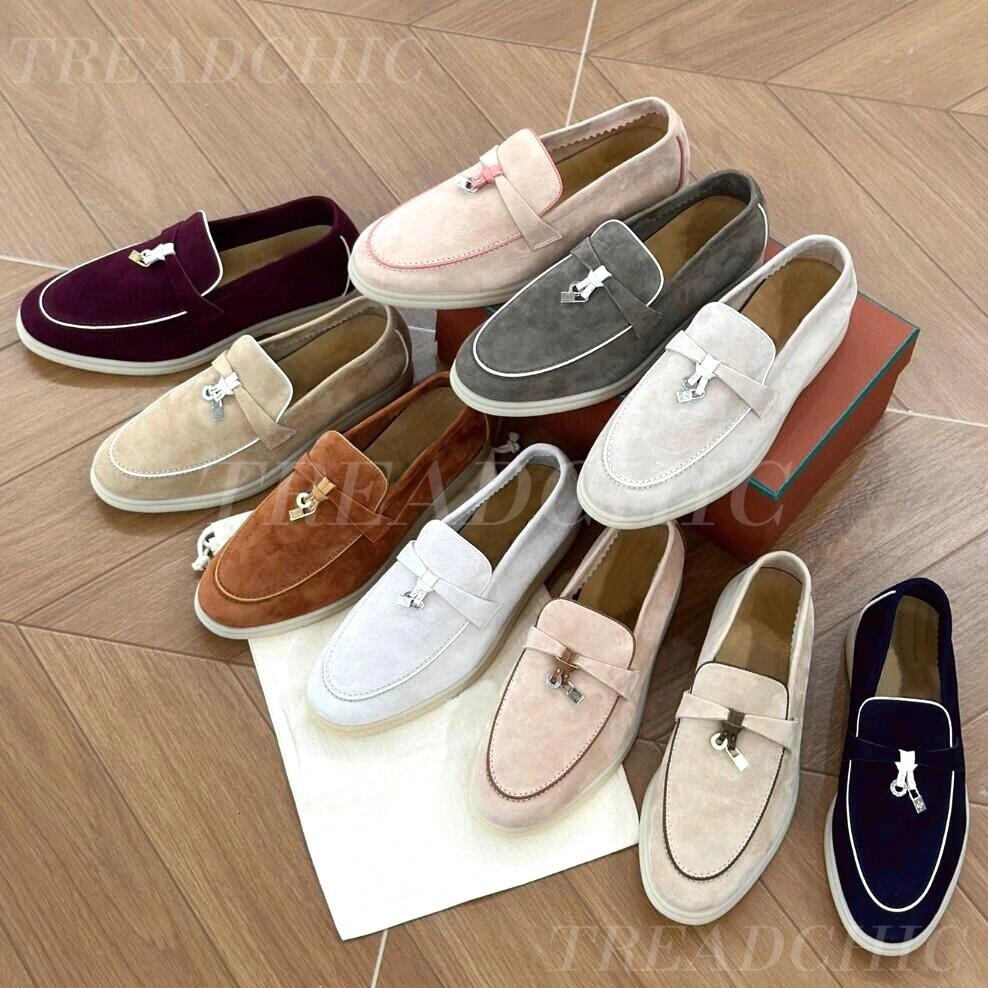 Loafers Designer shoes Walk Charms Embellished Casual Shoes Mens Womens Suede Couple Shoe Genuine Leather Flat For Men Women Size 35-45