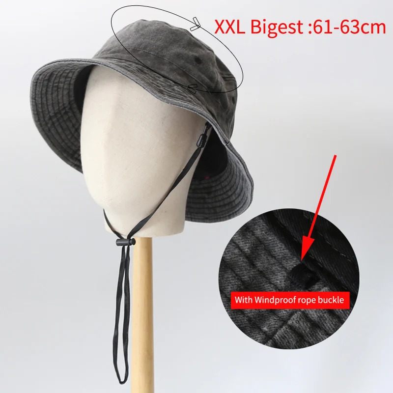 Big Head Plus Size Bucket Hat for Men Pure Cotton Panama Fisherman Hat Korean Man Women 59cm 60cm 62cm 63cm Sun Hat 250919