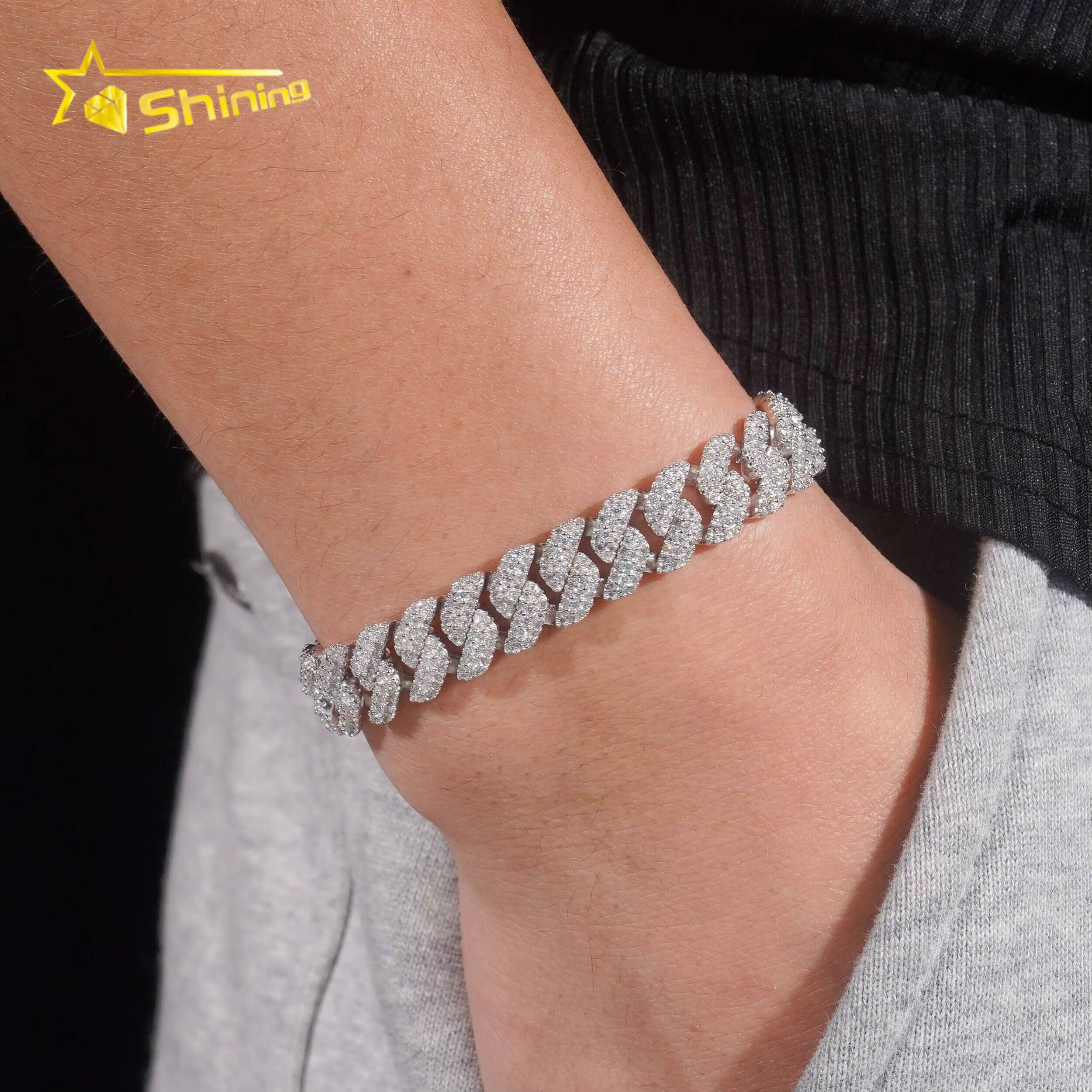 Hip Hop Jewelry Wholesale Price 10mm Moissanite Diamond Cuban Link Bracelet Custom Silver Bracelet 925 Sterling for Men