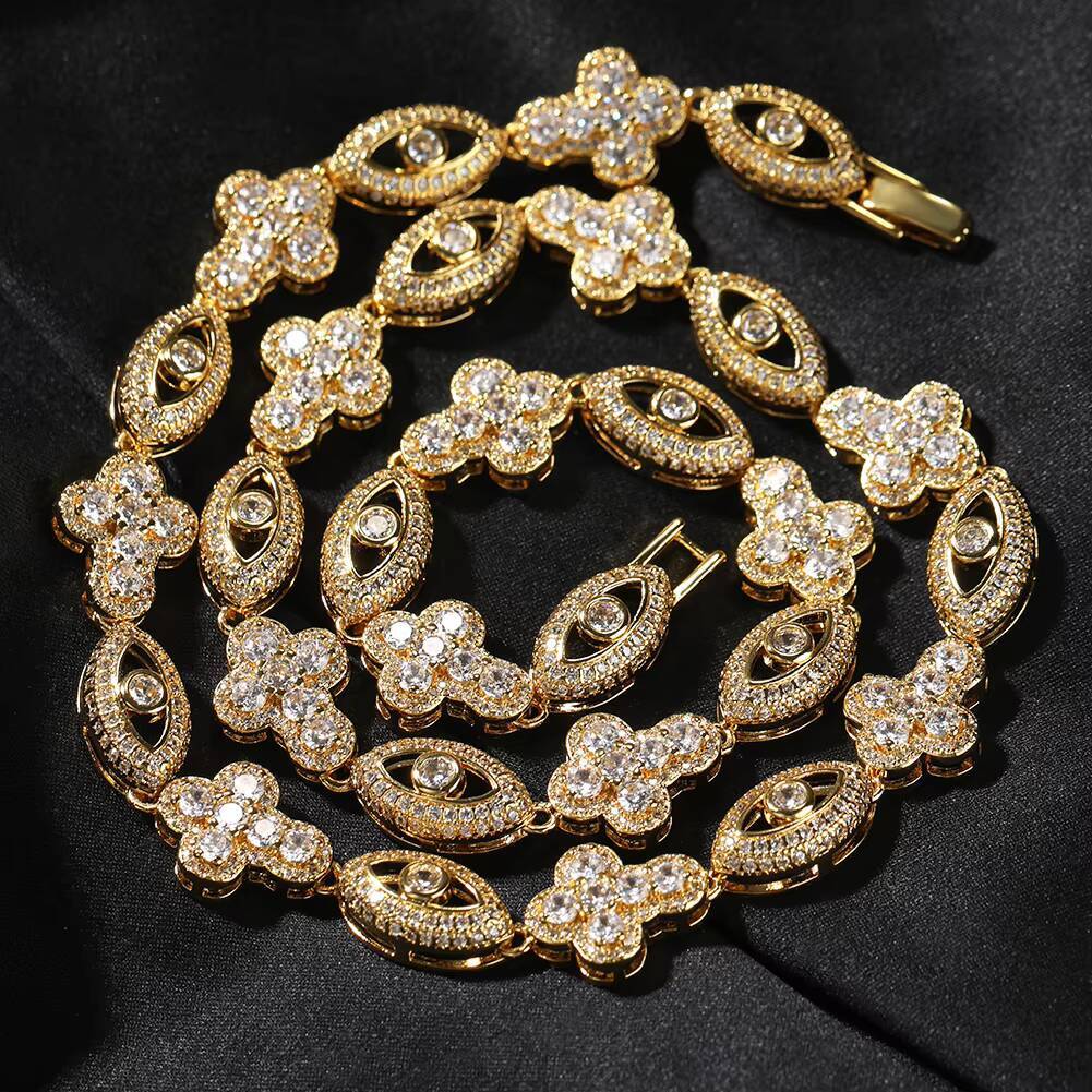 Trendy Eyes Cross Necklace Unique Designer Hiphop Women Man 18K Gold Plated Jewelry