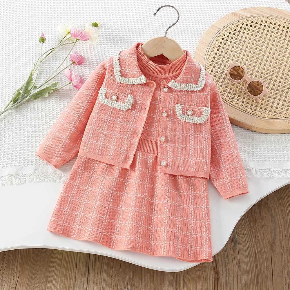 Girls Dresses Clothes Sets Spring Autumn Children Woolen Jersey Sweaters Coats Vest Dress Kids Princess Suit Baby Knitted Outfit L250926I9NB