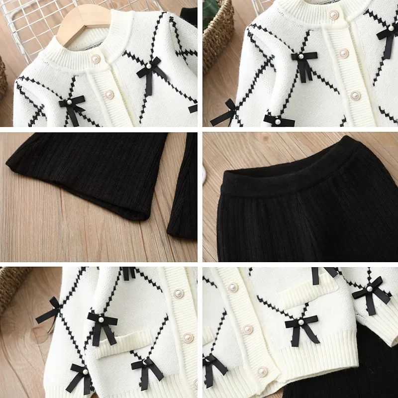 Girls Sweater Sets Autumn Winter New Bowknot Cardigan Suit Little Girls Cardigan SweaterPants 2pcs Knitting Suit Clothing Sets L250926VOS9