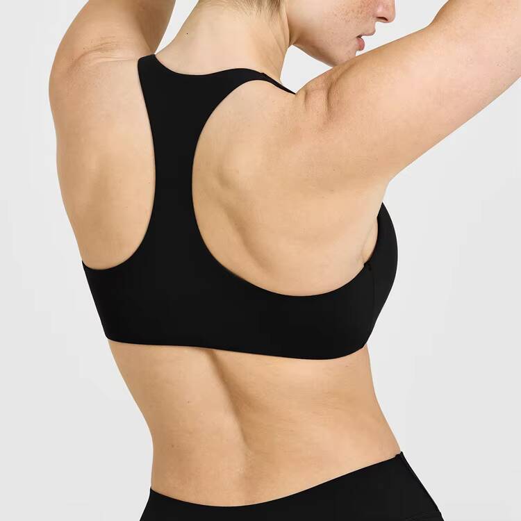 Custom Women Basic Activewear Crop Top Removable Padded Nylon Stretch Soft Plain Blank Supportive Racerback Sports Bras