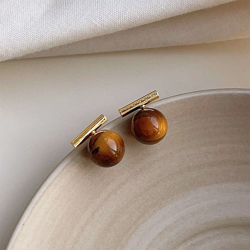 Milad Tiger Eye Stone Earrings French Style Fashionable Studs Unique High-end Feel Ear Jewelry
