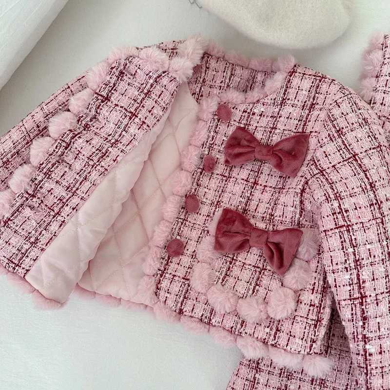 Girls Little Fragrance Plus Cotton Thickened Bow Coat Sundress Twopiece Set Girl Clothes Girls Suit 2025 Winter L250926C327