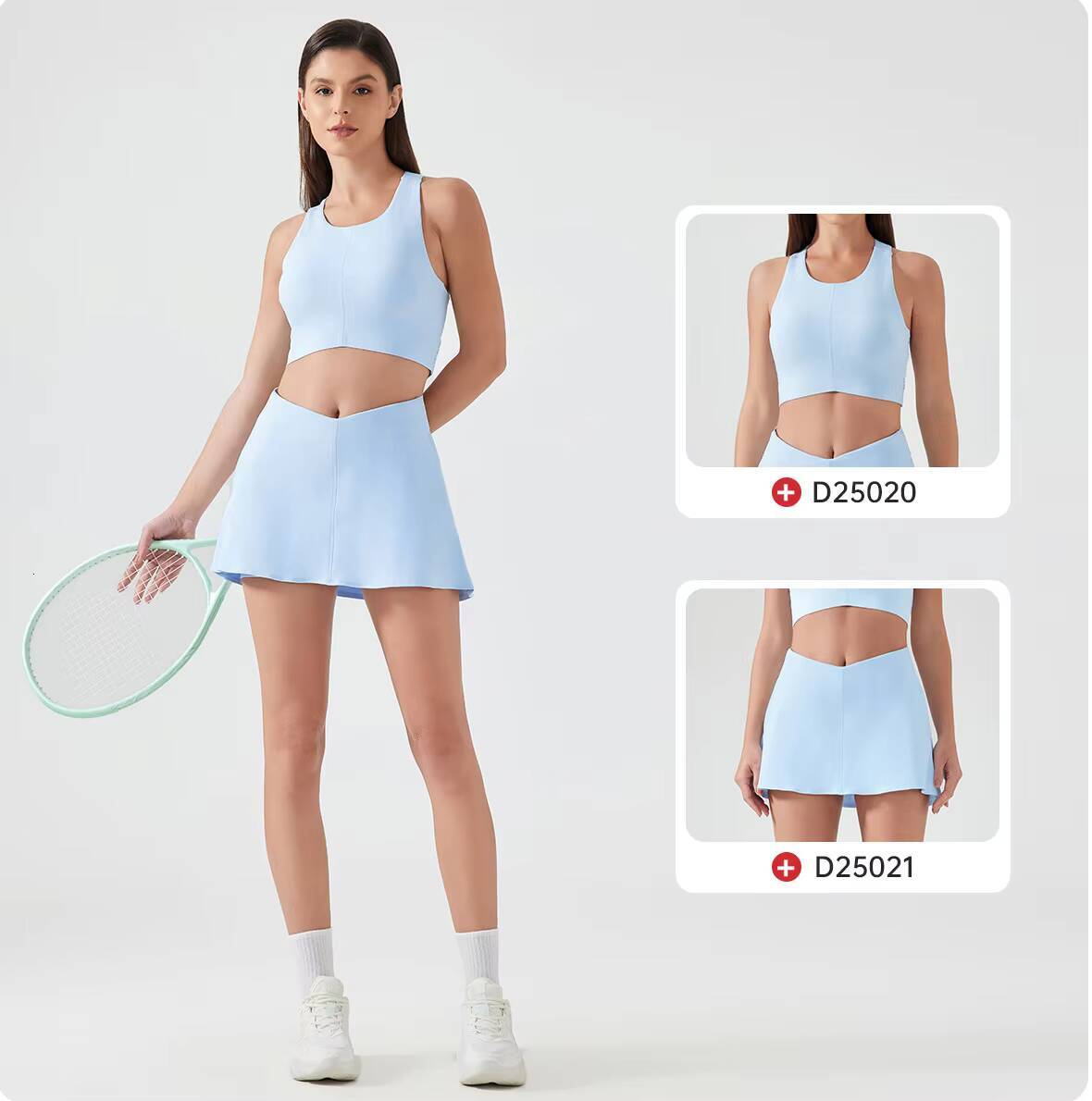 Sports Top Tennis Skirts 2 Pieces Tennis Wear with Pocket Activewear Quick Drying Gym Fitness Yoga Tennis Skirt Set for Women
