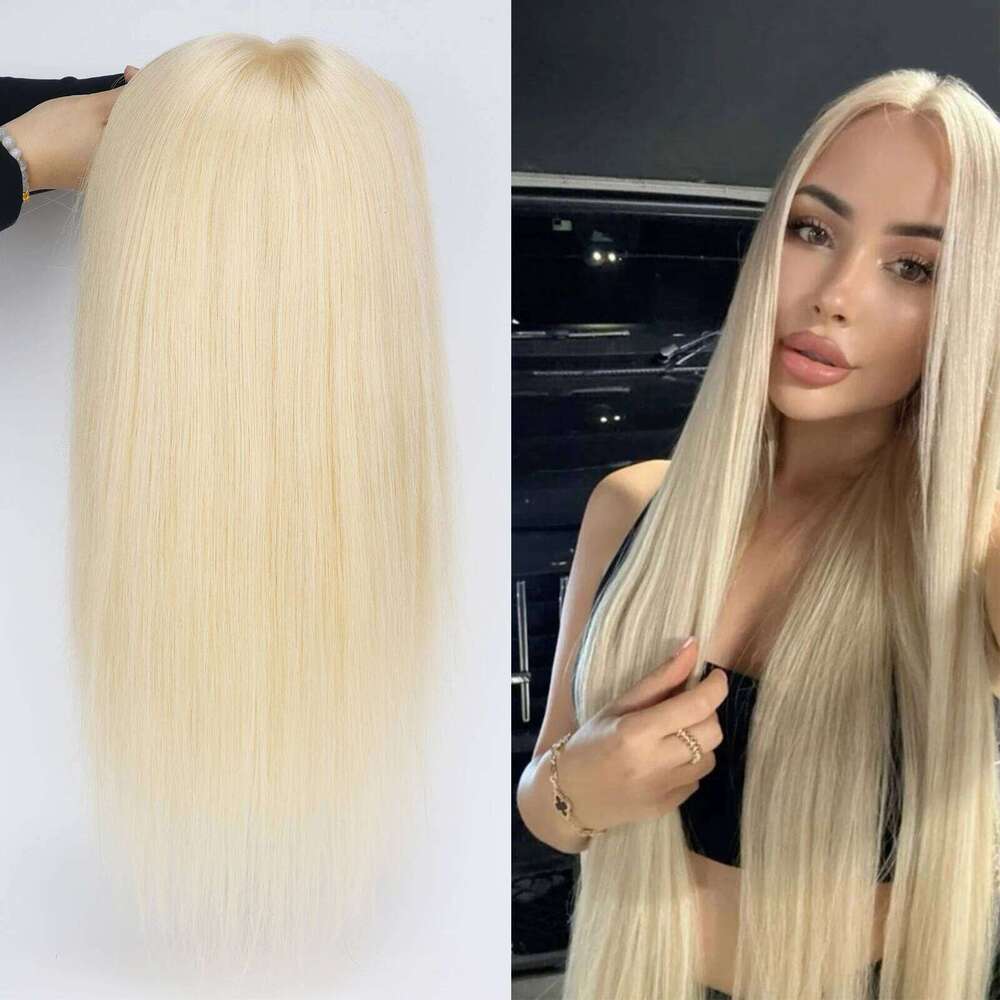 16inch Silk Top without Lace Front #613 Real Virgin European Human Hair Wig with 1cm PU Silicone Base Natural Scalp