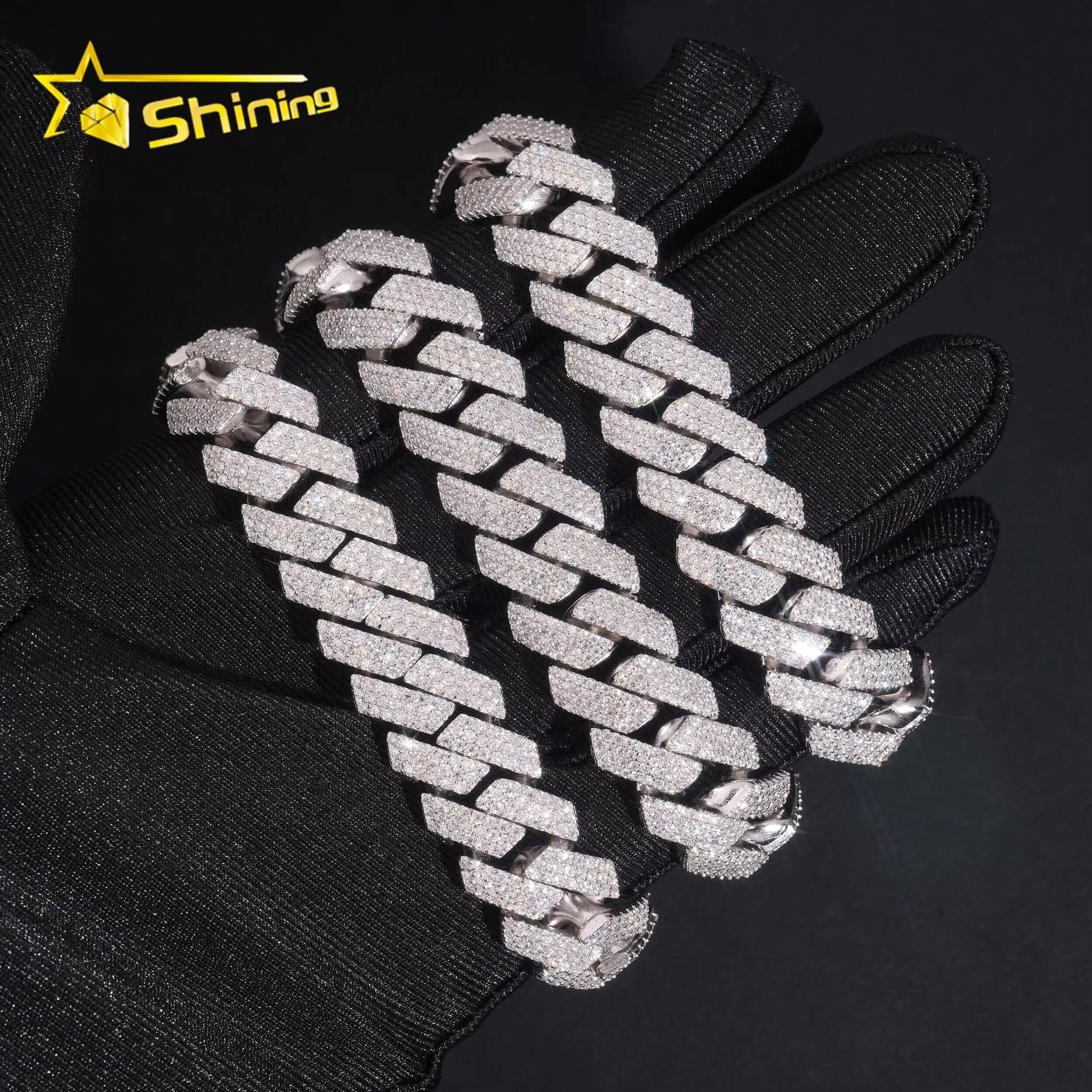 Hip Hop Mens Bracelet Fine Jewelry 925 Sterling Silver 15mm 3rows 4rows Moissanite Cuban Bracelet GRA Certificated