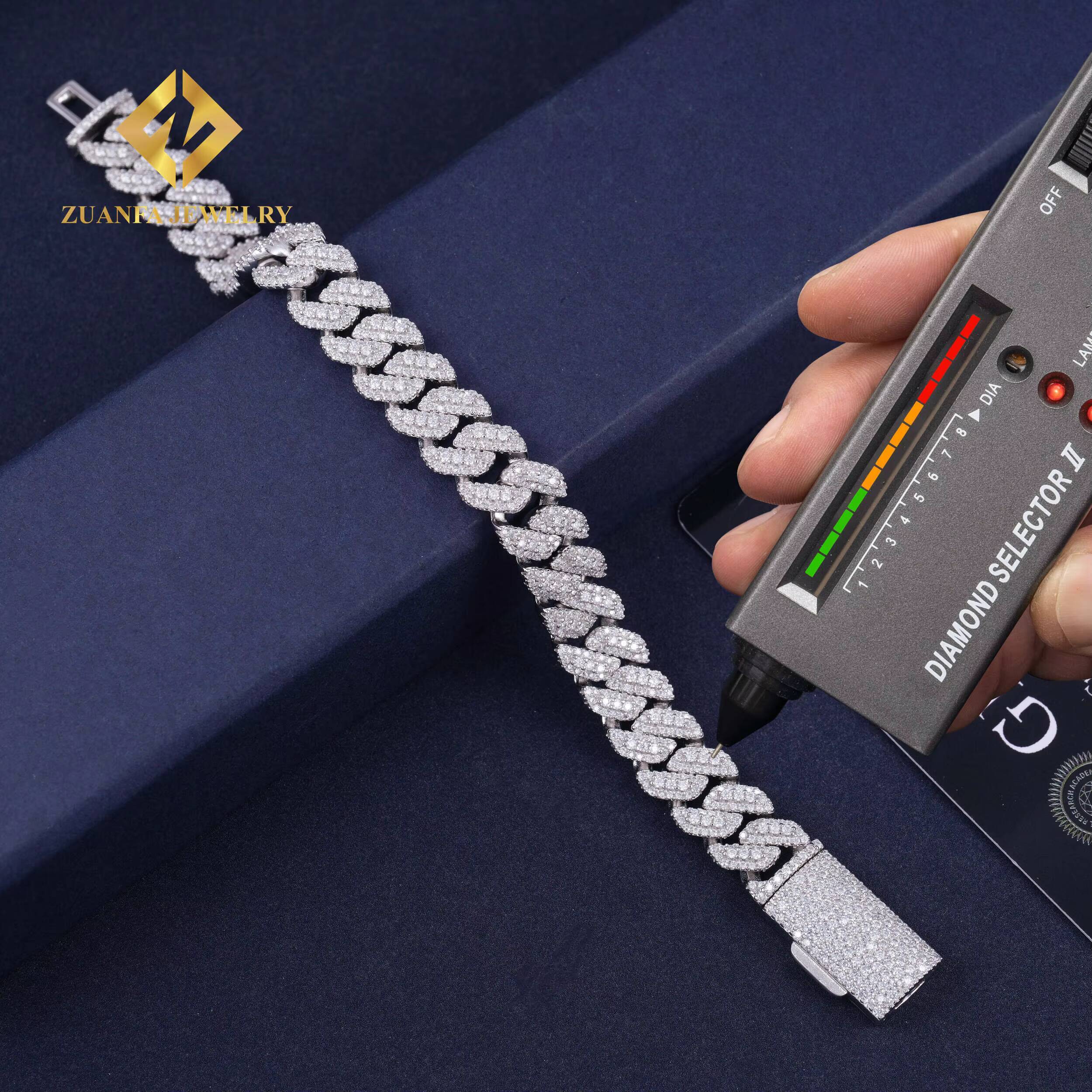 Hot Sell Hip Hop Moissanite Bracelet Men 925 Silver 10mm Moissanite Cuban Bracelet Custom Iced Out Bracelet Moissanite Jewelry