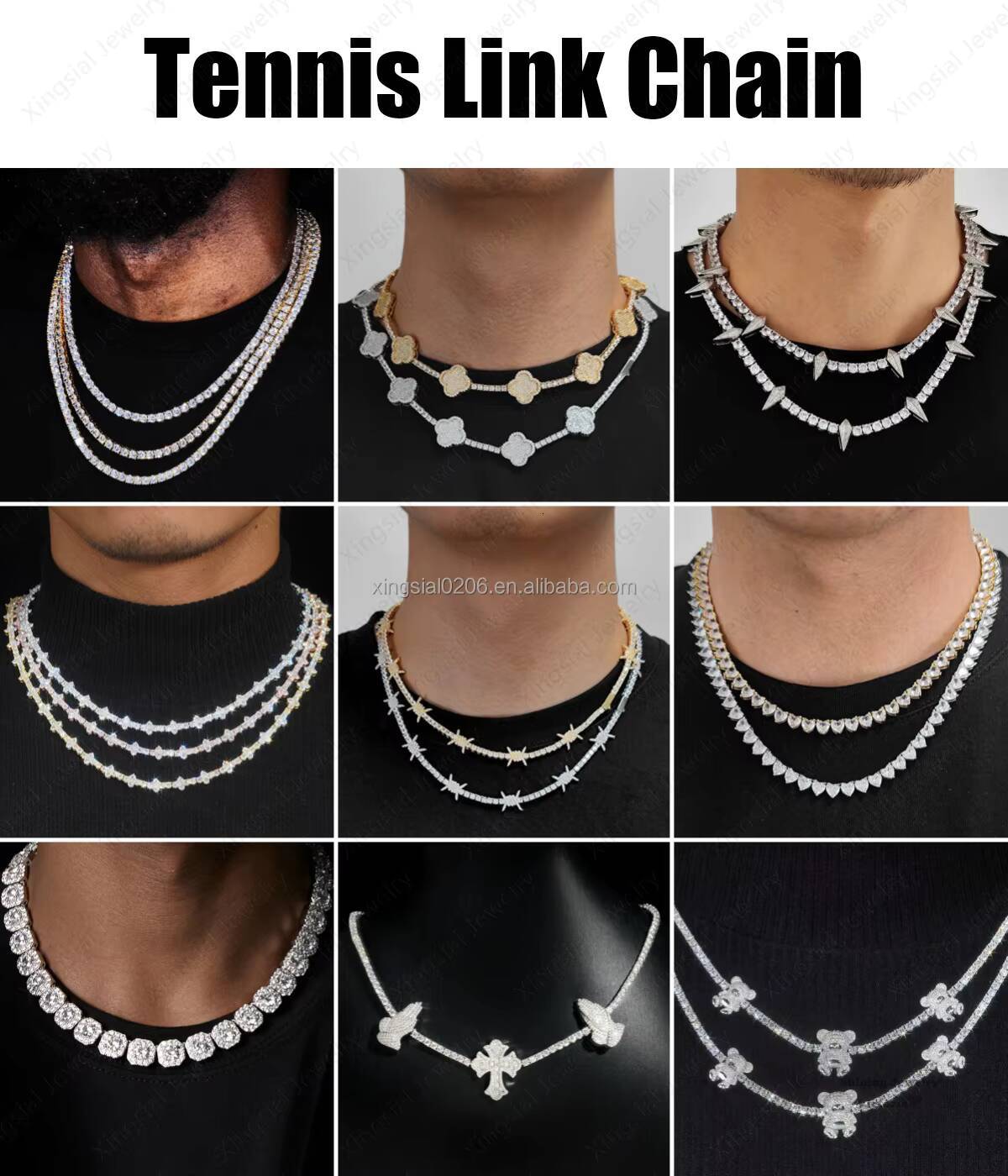 Luxury Men Women Hip Hop Iced Out Fine Jewelry Simulate Diamond 18k Gold Plated 925 Silver VVS Moissanite Tennis Chain Necklace