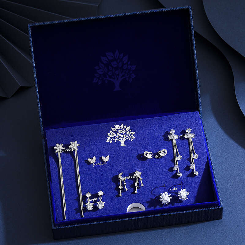 S Sier Needle One Week Earring Set Elegant Commuting Heart Stud Earrings Valentine's Day Gift for Wife Girlfriend Birthday Present