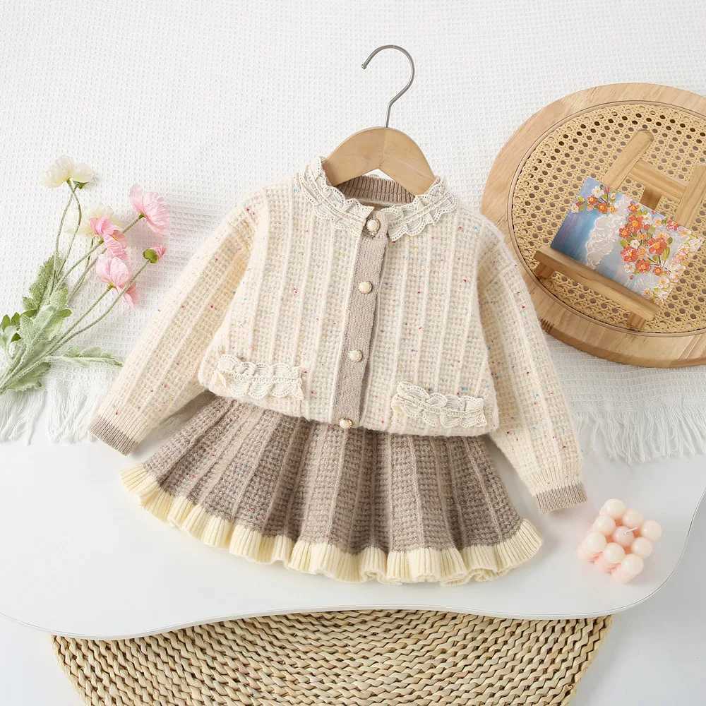 Girls Dress Clothes Sets Spring Autumn Children Woolen Jersey Sweaters Coats Skirts Kids Princess Suit For Baby Knitted Outfits L250926SKIC