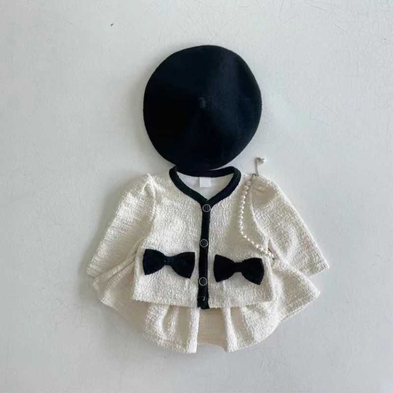 Autumn Fashion Girl Children Bow Long Sleeves Shirt Set Baby Sweet Cotton Tops Solid Skirt 2pcs Kid Infant Casual Blouses Suit L2509260YN8