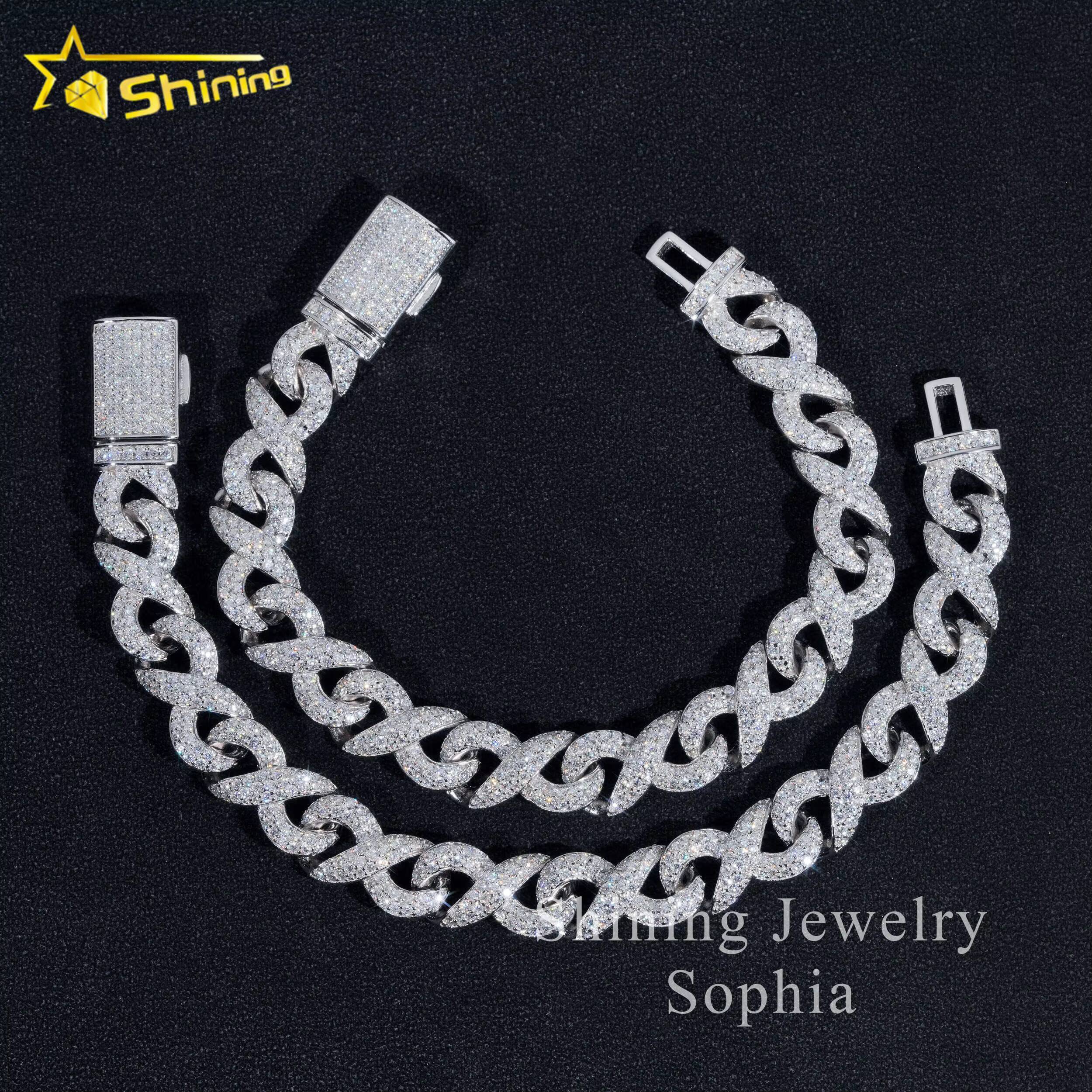 Pass Diamond Tester New Design Fine Jewelry White Gold Plated Moissanite Diamond Cuban Link Bracelet With Brilliant Cut Stones