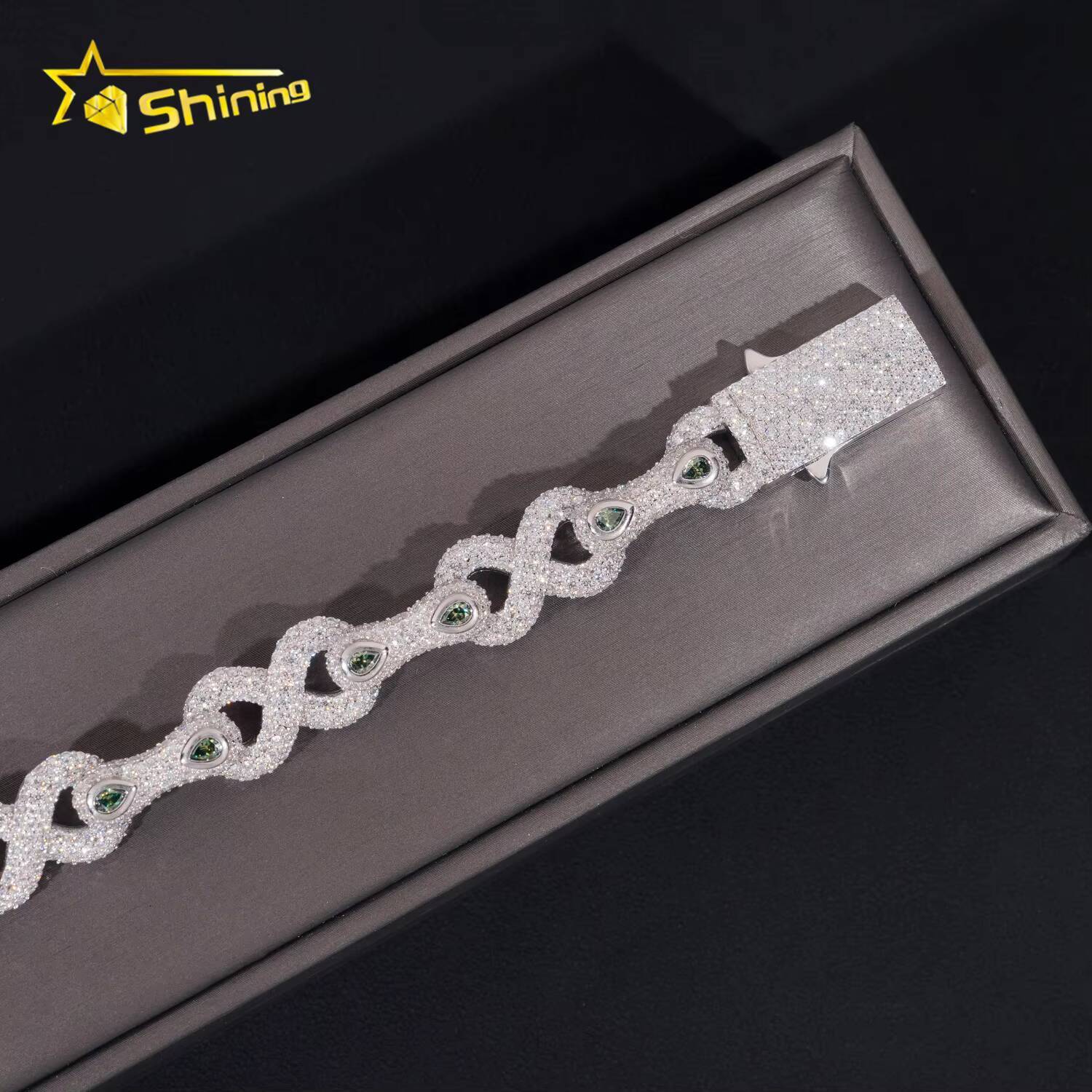 New Arrivals Iced Out Royal Blue Green Marquise Hip Hop Infinity Style 925 Sliver VVS Moissanite Bracelet Men Women