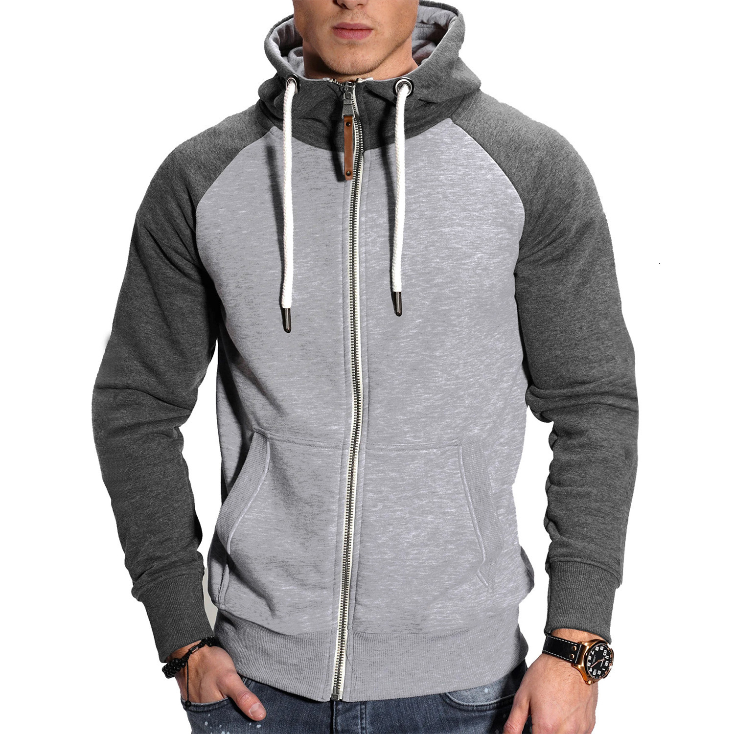 Designer Clothing European Size Men's Sleeve Cardigan Sweatshirt Casual Fashion Color Block Design Loose Luxury Hoodie Fit Sports Style Men'