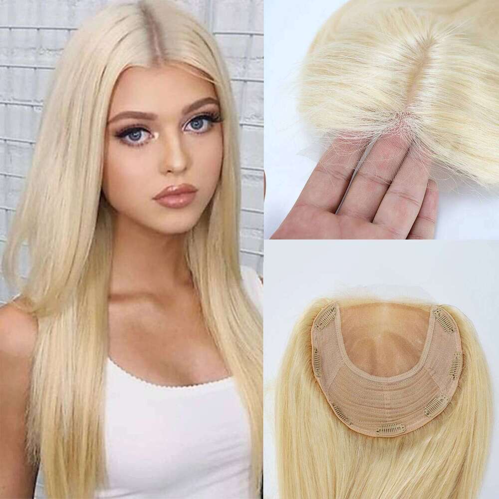 #613 Honey Blonde Virgin Human 6x6 4x4 Inch Silk Base Topper For Women Big Size Hair Pieces With Clips In
