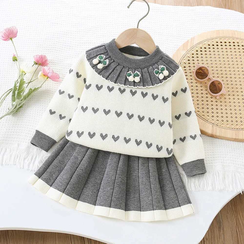 6598 Girls Sweater Suit 2025 Autumn and Winter New Baby Girls Knitted Pullover Skirt Sweet Girls Twopiece Suit L250926XY8X