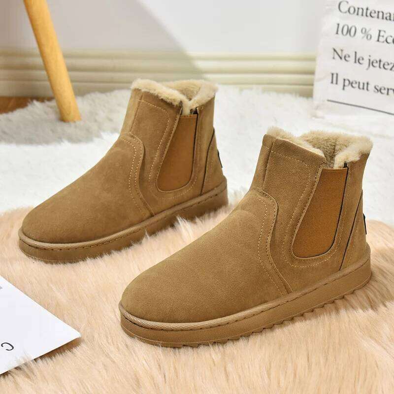 Men's outdoor minimalist slip-on fleece-lined warm flat-soled comfortable versatile ankle snow boots with non-slip function