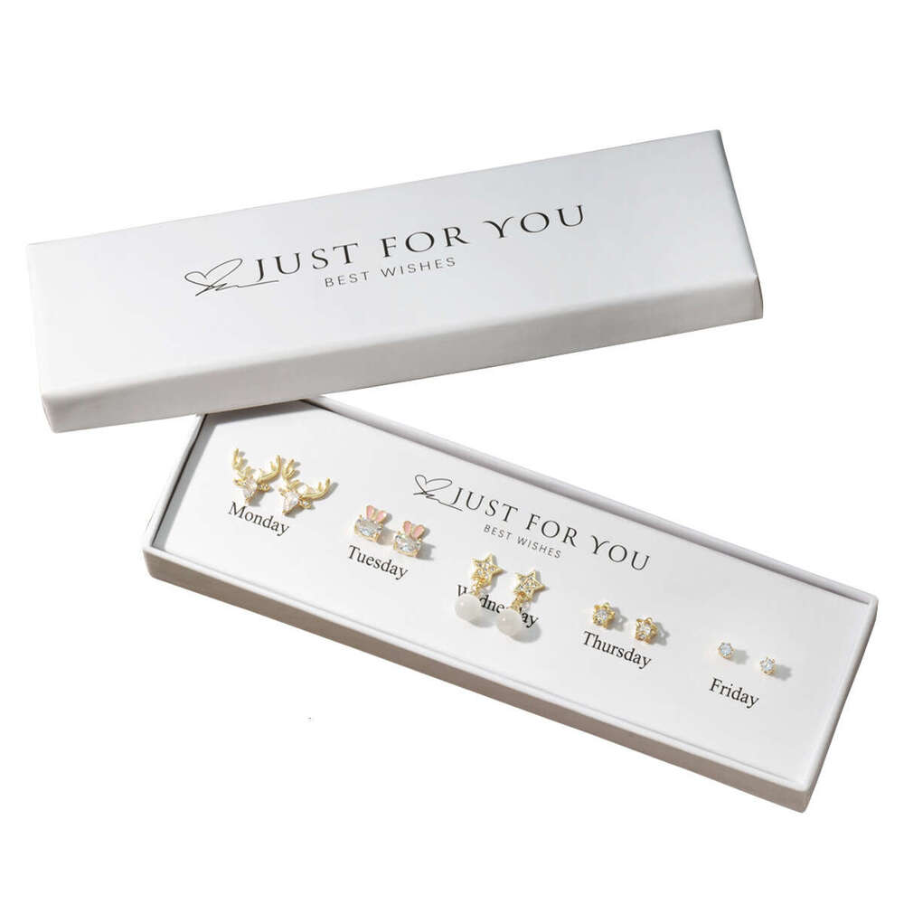 24 New Set S Sier Needle Jewelry for Women Little Cat Heart Earrings Weekly Series