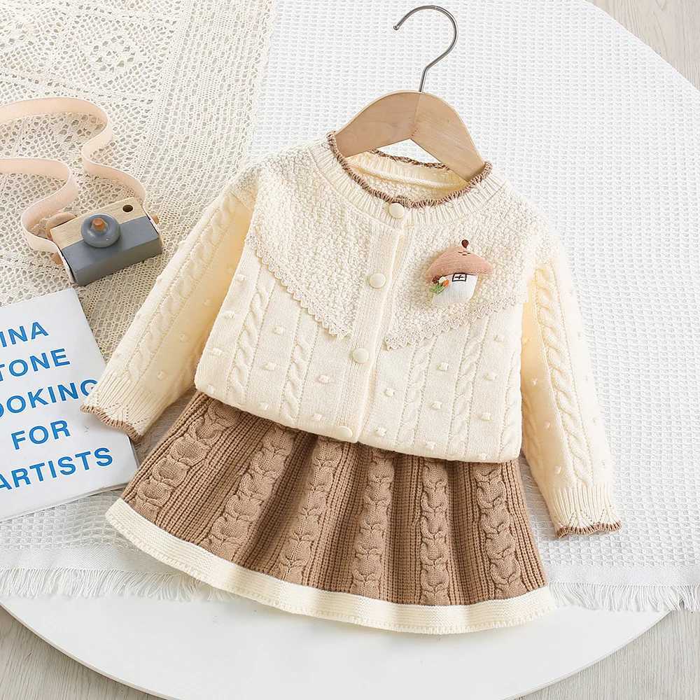 Girls Knitted Clothes Sets Spring Autumn Children Woolen Jersey Sweaters Coats Skirts Kids Princess Dress Suit For Baby Outfits L250926SIOB